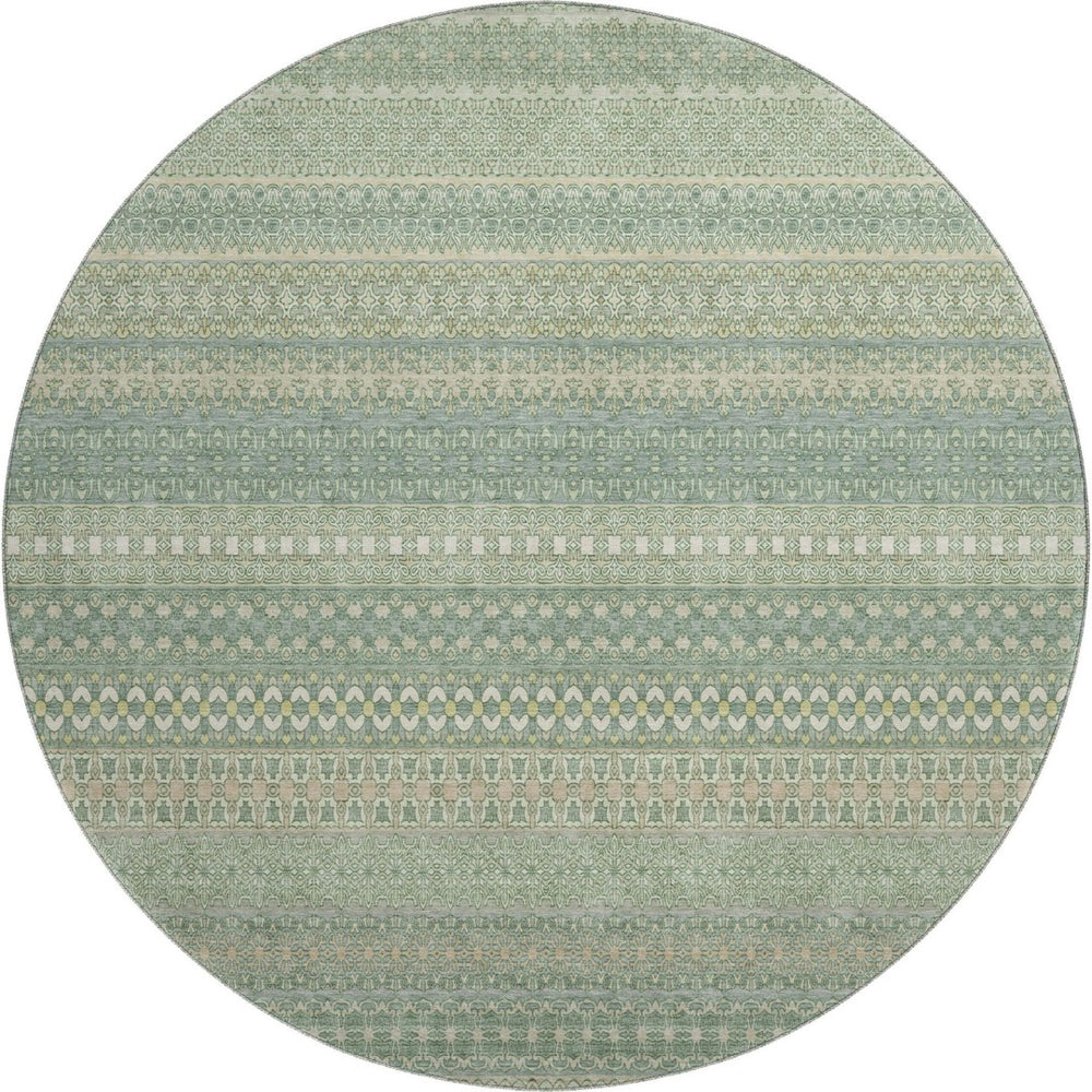HomeRoots 8' Fern Green and Ivory Striped Washable Rug - UV Protected, Stain-Resistant, Ideal for Any Space! 647485