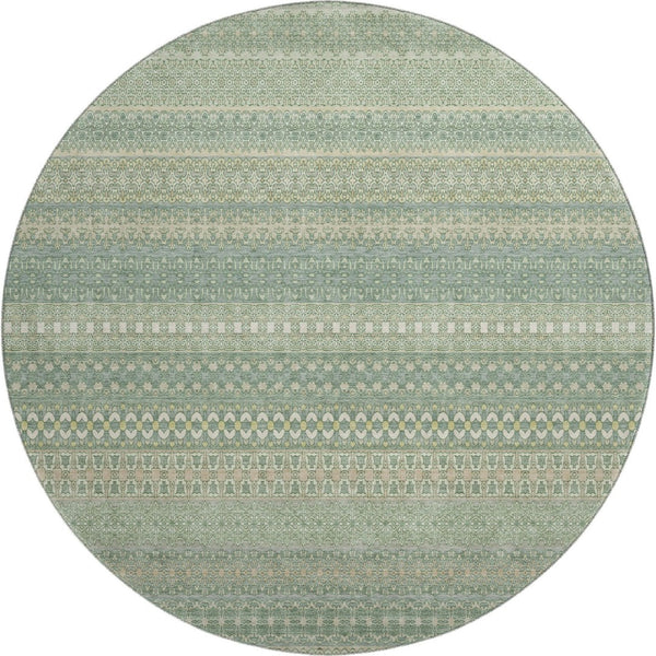 HomeRoots 8' Fern Green and Ivory Striped Washable Rug - UV Protected, Stain-Resistant, Ideal for Any Space! 647485