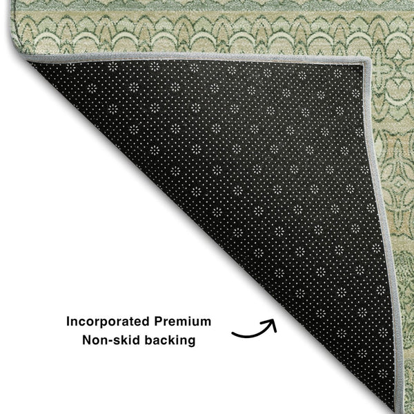 HomeRoots 8' Fern Green and Ivory Striped Washable Rug - UV Protected, Stain-Resistant, Ideal for Any Space! 647485