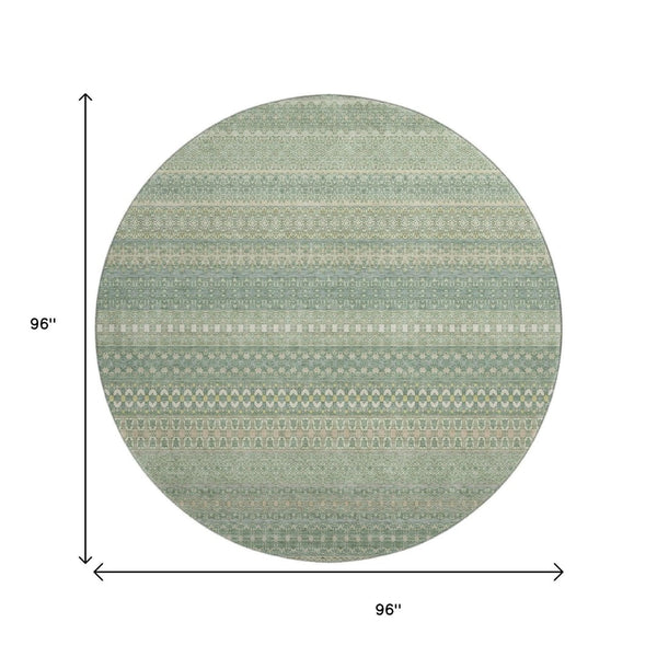 HomeRoots 8' Fern Green and Ivory Striped Washable Rug - UV Protected, Stain-Resistant, Ideal for Any Space! 647485