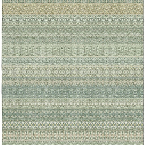 HomeRoots 8' X 10' Fern Green Ivory Striped Washable Area Rug – Durable, Stain-Resistant, UV Protected Style! 647486