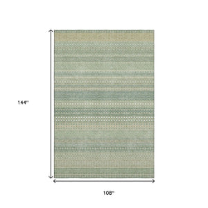 HomeRoots 9' X 12' Fern Green Striped Area Rug – Washable, UV-Protected, Durable, Ideal for High-Traffic Spaces! 647487