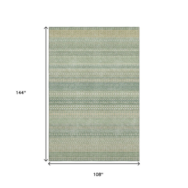 HomeRoots 9' X 12' Fern Green Striped Area Rug – Washable, UV-Protected, Durable, Ideal for High-Traffic Spaces! 647487