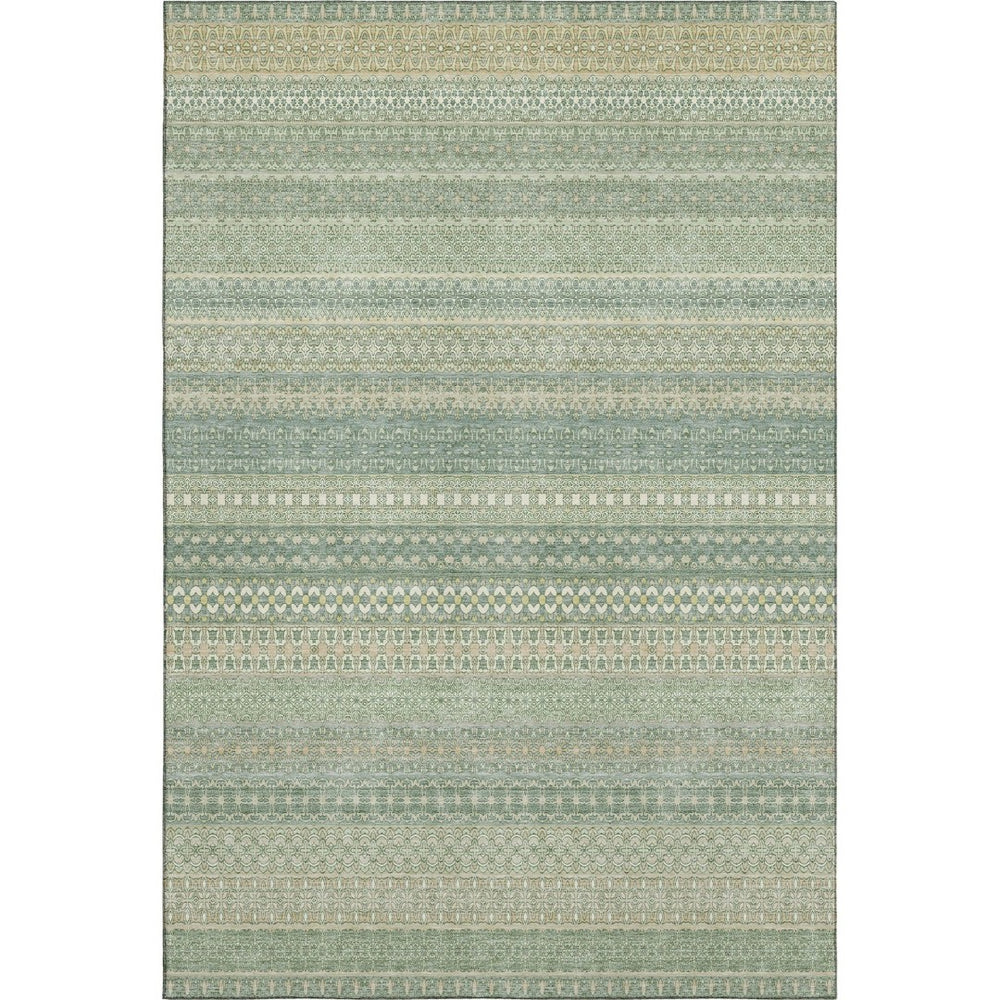 HomeRoots 9' X 12' Fern Green Striped Area Rug – Washable, UV-Protected, Durable, Ideal for High-Traffic Spaces! 647487