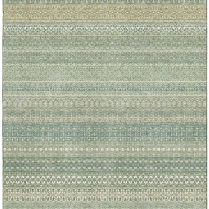 HomeRoots 9' X 12' Fern Green Striped Area Rug – Washable, UV-Protected, Durable, Ideal for High-Traffic Spaces! 647487