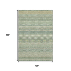 HomeRoots 10' X 14' Fern Green and Ivory Striped Washable Area Rug with UV Protection for High-Traffic Spaces 647488