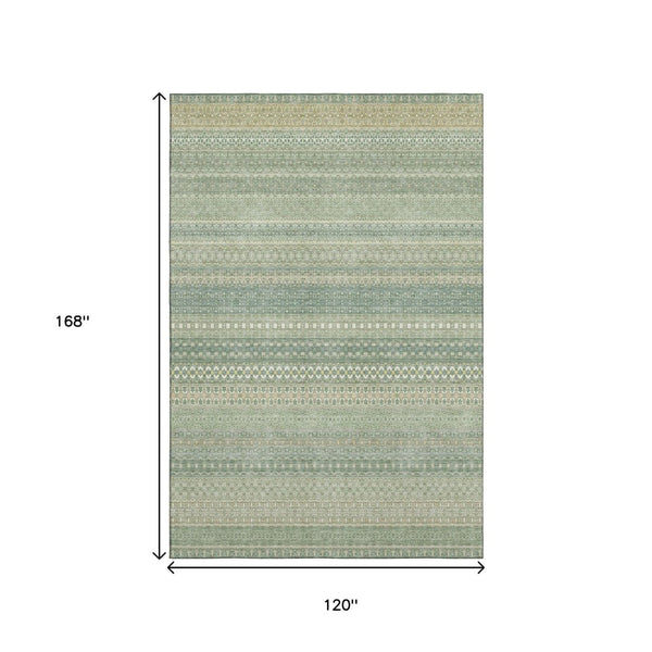HomeRoots 10' X 14' Fern Green and Ivory Striped Washable Area Rug with UV Protection for High-Traffic Spaces 647488