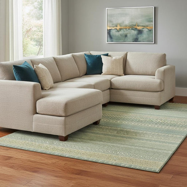 HomeRoots 10' X 14' Fern Green and Ivory Striped Washable Area Rug with UV Protection for High-Traffic Spaces 647488