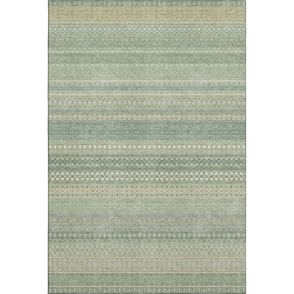 HomeRoots 10' X 14' Fern Green and Ivory Striped Washable Area Rug with UV Protection for High-Traffic Spaces 647488