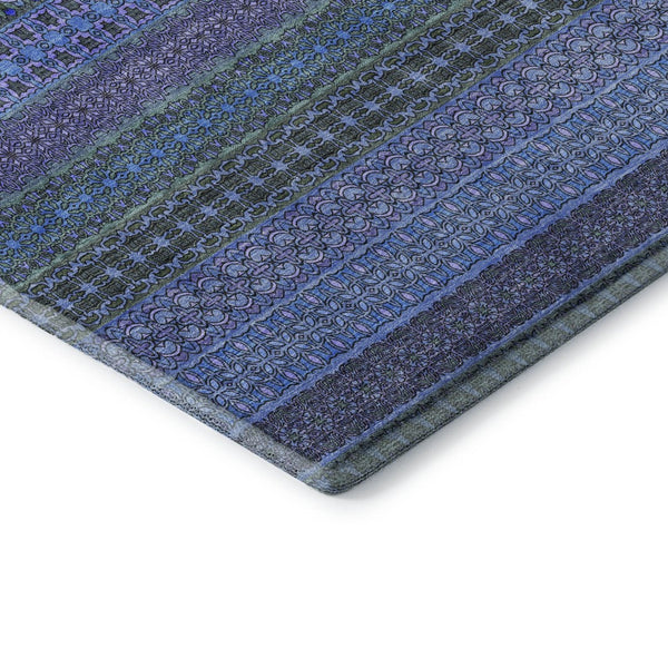 HomeRoots 5' Blue and Ivory Striped Washable Area Rug – Durable, Stain Resistant, UV Protected for Any Room 647490