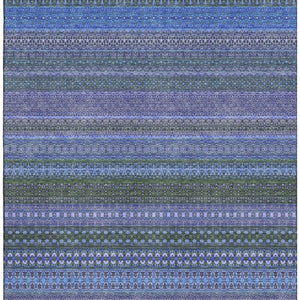 HomeRoots 5' Blue and Ivory Striped Washable Area Rug – Durable, Stain Resistant, UV Protected for Any Room 647490