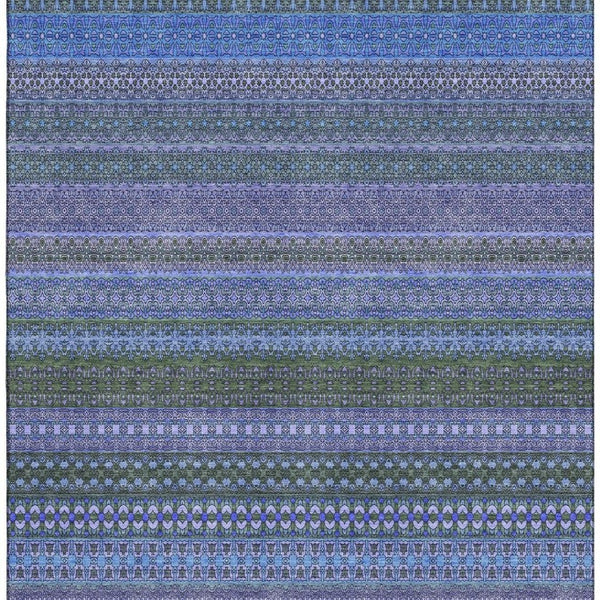 HomeRoots 5' Blue and Ivory Striped Washable Area Rug – Durable, Stain Resistant, UV Protected for Any Room 647490