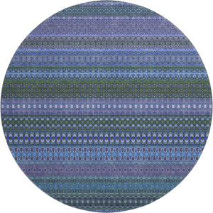 HomeRoots 8' Blue and Ivory Striped Washable Round Rug - Durable, Stain Resistant, UV Protected for Active Homes 647491
