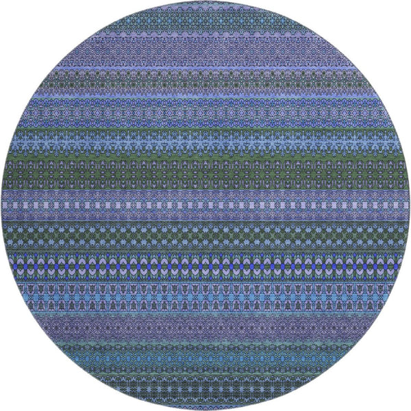 HomeRoots 8' Blue and Ivory Striped Washable Round Rug - Durable, Stain Resistant, UV Protected for Active Homes 647491