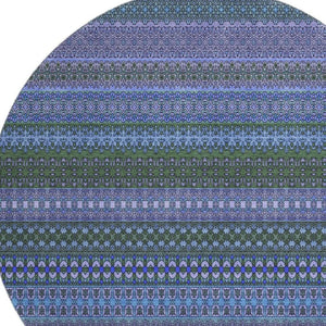 HomeRoots 8' Blue and Ivory Striped Washable Round Rug - Durable, Stain Resistant, UV Protected for Active Homes 647491