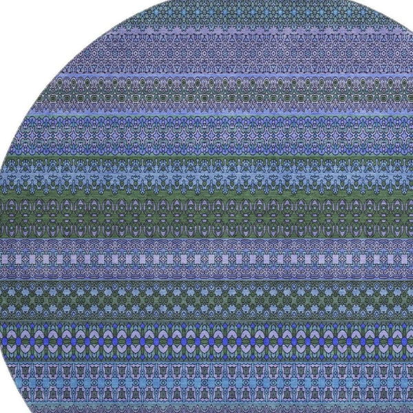 HomeRoots 8' Blue and Ivory Striped Washable Round Rug - Durable, Stain Resistant, UV Protected for Active Homes 647491