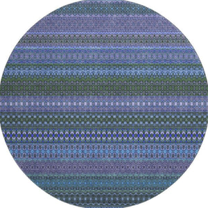 HomeRoots 8' Blue and Ivory Striped Washable Round Rug - Durable, Stain Resistant, UV Protected for Active Homes 647491