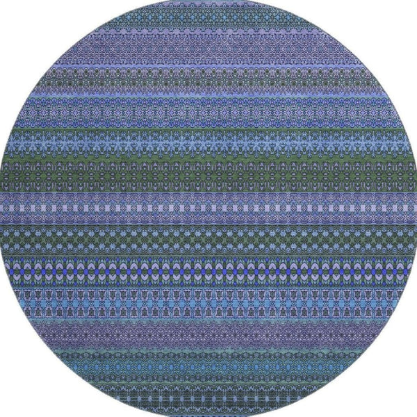 HomeRoots 8' Blue and Ivory Striped Washable Round Rug - Durable, Stain Resistant, UV Protected for Active Homes 647491