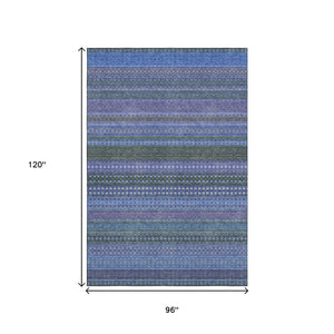 HomeRoots 8' X 10' Blue And Ivory Striped Area Rug - Washable, UV Protected, Stain Resistant for High Traffic Spaces 647492