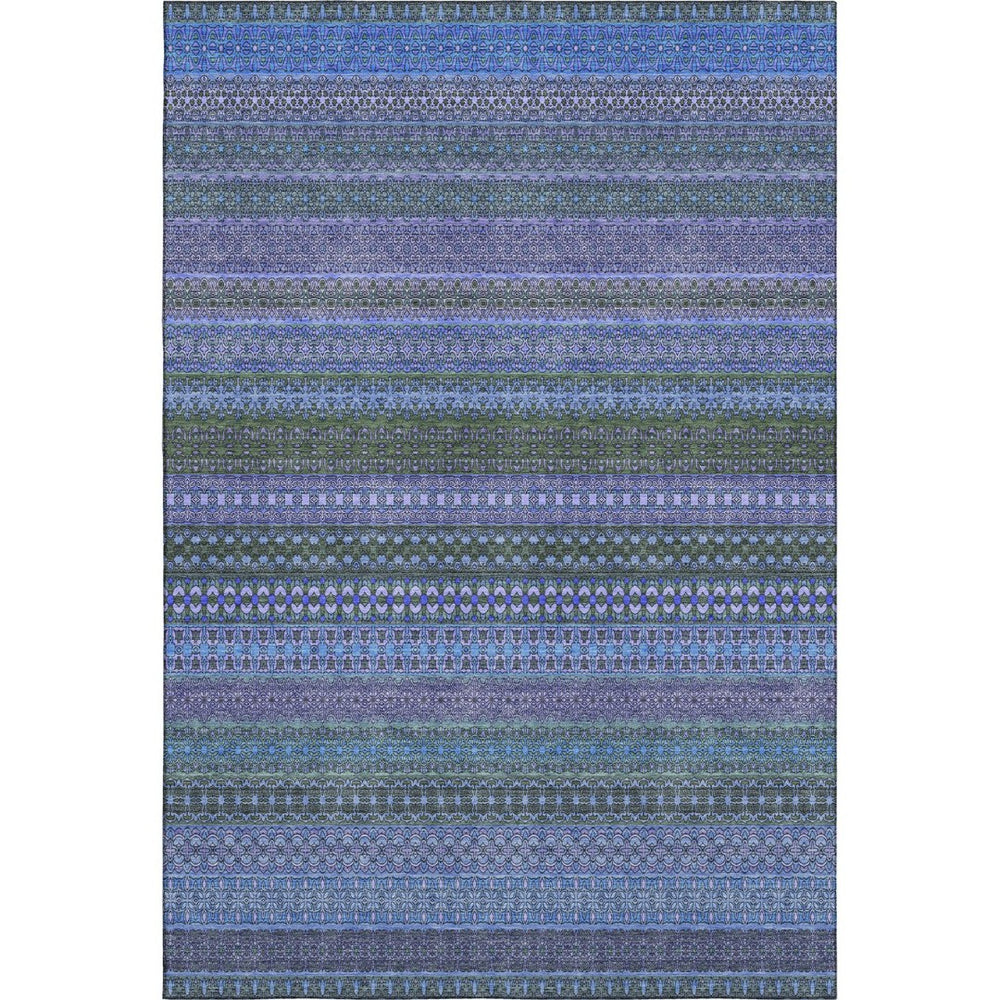 HomeRoots 8' X 10' Blue And Ivory Striped Area Rug - Washable, UV Protected, Stain Resistant for High Traffic Spaces 647492