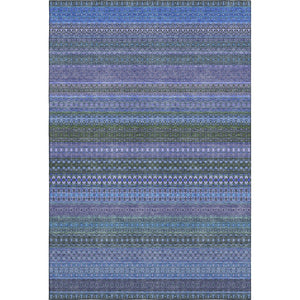 HomeRoots 9' X 12' Blue and Ivory Striped Washable Area Rug - Durable, UV-Protected, Perfect for Homes with Kids 647493