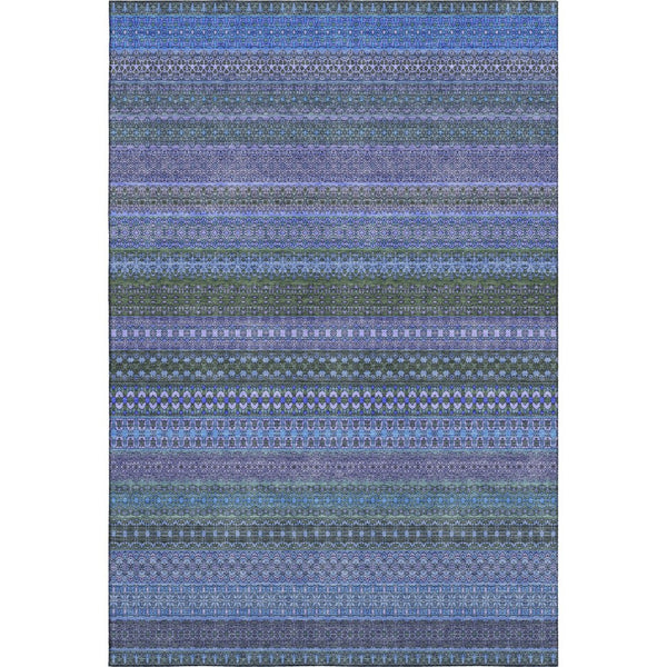 HomeRoots 9' X 12' Blue and Ivory Striped Washable Area Rug - Durable, UV-Protected, Perfect for Homes with Kids 647493