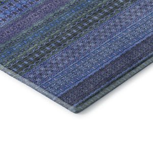 HomeRoots 9' X 12' Blue and Ivory Striped Washable Area Rug - Durable, UV-Protected, Perfect for Homes with Kids 647493