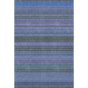 HomeRoots 9' X 12' Blue and Ivory Striped Washable Area Rug - Durable, UV-Protected, Perfect for Homes with Kids 647493