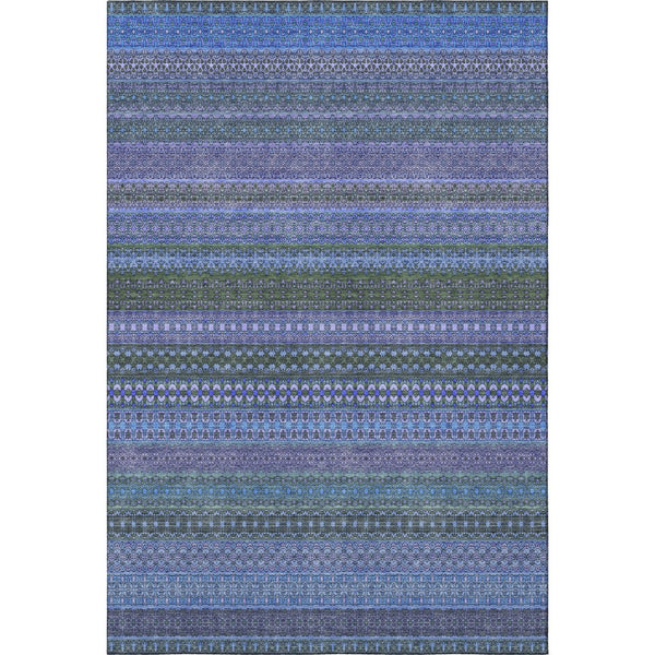 HomeRoots 9' X 12' Blue and Ivory Striped Washable Area Rug - Durable, UV-Protected, Perfect for Homes with Kids 647493