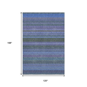 HomeRoots 10' Blue and Ivory Striped Washable Area Rug with UV Protection - Durable, Stylish, Pet-Friendly Design 647494