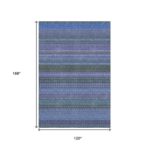 HomeRoots 10' Blue and Ivory Striped Washable Area Rug with UV Protection - Durable, Stylish, Pet-Friendly Design 647494