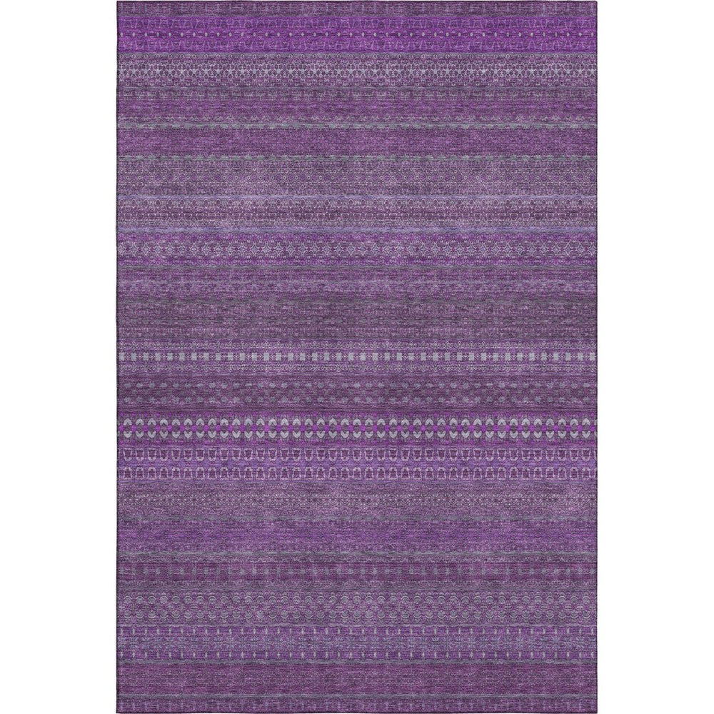 HomeRoots 5' X 8' Stylish Eggplant and Ivory Striped Washable Area Rug – Durable, UV-Protected, Kid-Friendly Design! 647496