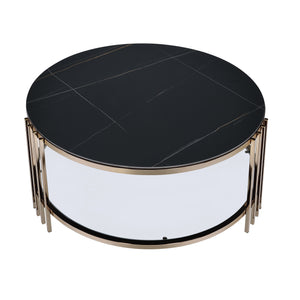 English Elm Abisha Round Sintered Stone Coffee Table with Champagne Metal Frame and Lower Display Shelf Black 40.75 L x 40 W x 4.25 H B2726P245882