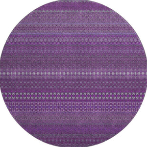 HomeRoots 8' Eggplant and Ivory Striped Washable Round Rug - Durable, UV-Protected, Stylish for Any Space 647497