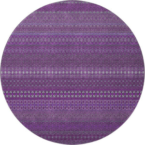 HomeRoots 8' Eggplant and Ivory Striped Washable Round Rug - Durable, UV-Protected, Stylish for Any Space 647497
