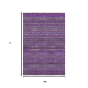 HomeRoots 8' X 10' Striking Eggplant & Ivory Striped Washable Area Rug with UV Protection & Stain Resistance 647498