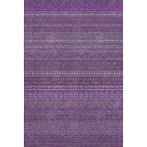HomeRoots 8' X 10' Striking Eggplant & Ivory Striped Washable Area Rug with UV Protection & Stain Resistance 647498
