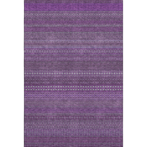 HomeRoots 8' X 10' Striking Eggplant & Ivory Striped Washable Area Rug with UV Protection & Stain Resistance 647498