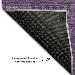 HomeRoots 8' X 10' Striking Eggplant & Ivory Striped Washable Area Rug with UV Protection & Stain Resistance 647498