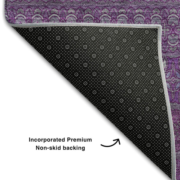 HomeRoots 8' X 10' Striking Eggplant & Ivory Striped Washable Area Rug with UV Protection & Stain Resistance 647498