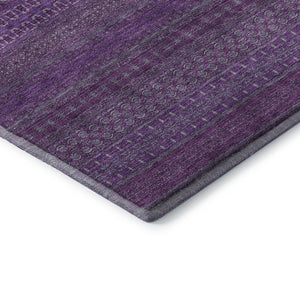 HomeRoots 8' X 10' Striking Eggplant & Ivory Striped Washable Area Rug with UV Protection & Stain Resistance 647498