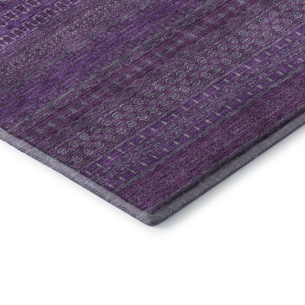 HomeRoots 8' X 10' Striking Eggplant & Ivory Striped Washable Area Rug with UV Protection & Stain Resistance 647498