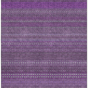 HomeRoots 8' X 10' Striking Eggplant & Ivory Striped Washable Area Rug with UV Protection & Stain Resistance 647498