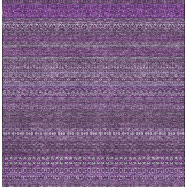 HomeRoots 8' X 10' Striking Eggplant & Ivory Striped Washable Area Rug with UV Protection & Stain Resistance 647498
