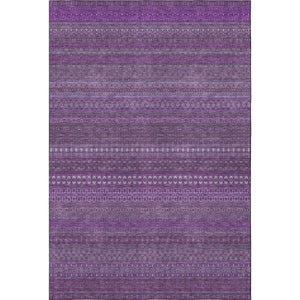 HomeRoots 8' X 10' Striking Eggplant & Ivory Striped Washable Area Rug with UV Protection & Stain Resistance 647498