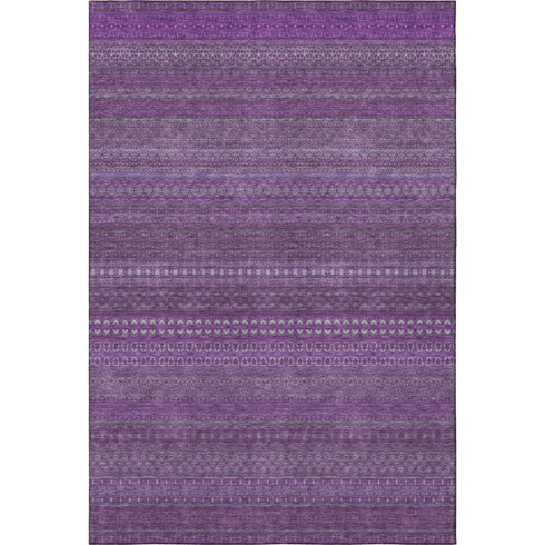 HomeRoots 8' X 10' Striking Eggplant & Ivory Striped Washable Area Rug with UV Protection & Stain Resistance 647498