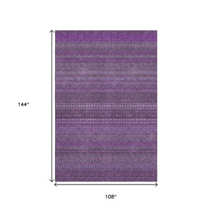 HomeRoots 9' X 12' Eggplant and Ivory Striped Area Rug - Durable, Washable, UV-Protected for Any Space 647499