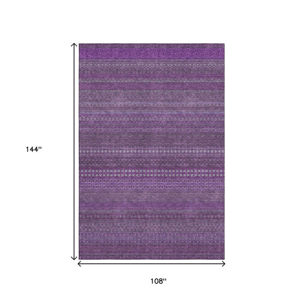 HomeRoots 9' X 12' Eggplant and Ivory Striped Area Rug - Durable, Washable, UV-Protected for Any Space 647499