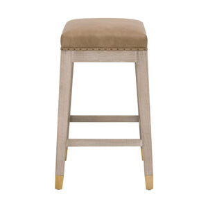 Essentials for Living Wyatt Farmhouse Counter Stool Ash Wood Frame Vegan Leather Seat Gold Nail Accents 6475-CSUP.NG/IVT/GLD