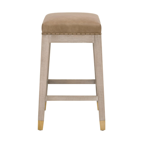 Essentials for Living Wyatt Farmhouse Counter Stool Ash Wood Frame Vegan Leather Seat Gold Nail Accents 6475-CSUP.NG/IVT/GLD